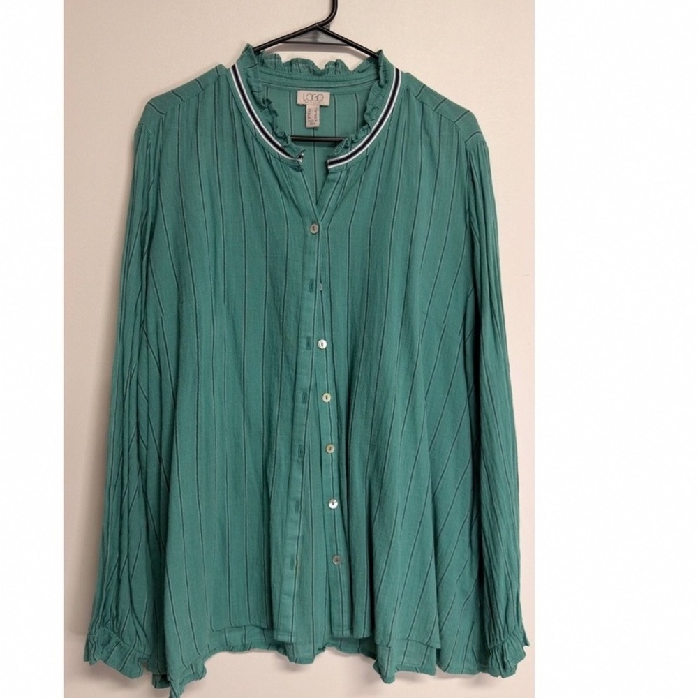 Cato Green Button Down Shirt with Striped Collar